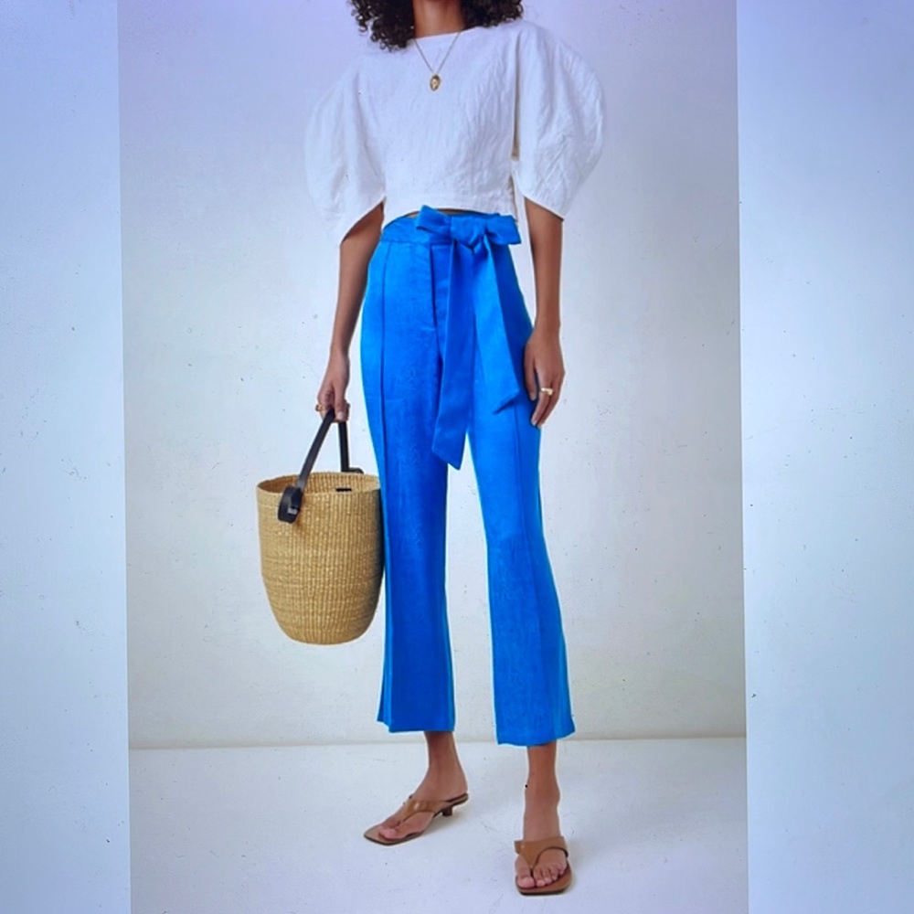 NWT Usisi Sister Jenna Cropped Bow Detailed Jacquard Slim Leg pants